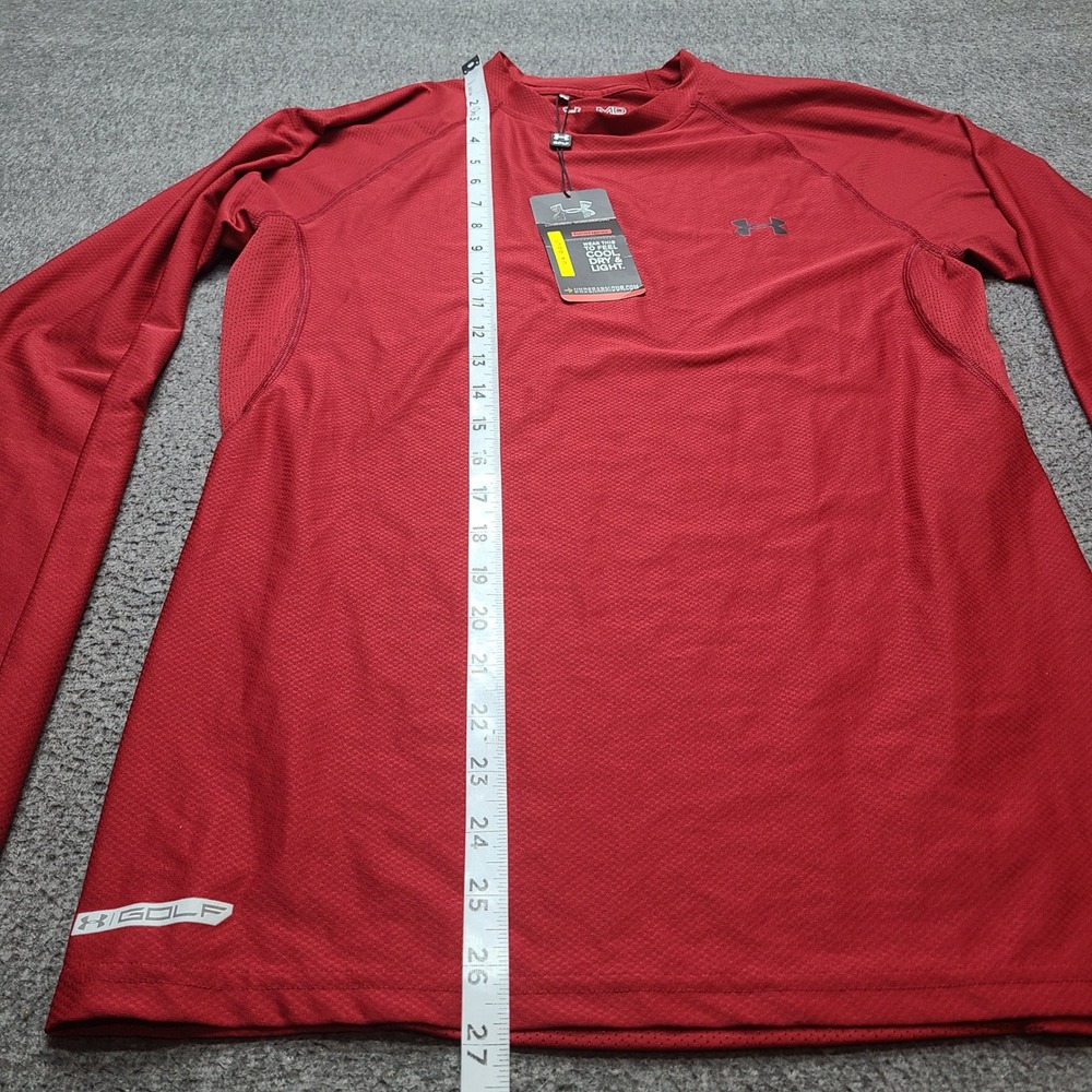 Under Armour Golf Shirt Mens MD Red New HeatGear Fitted Long Sleeve - Picture 2 of 8